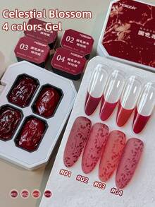 4-Colors Celestial Blossom Patting Glue Smudges Canned High Saturation Popular Semi-Solid Nail Polish Glue Nail Salon DIY - 彩色 - 查看 10