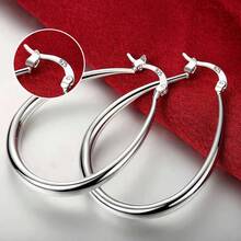 925 Sterling Silver Round Earrings, Elegant Dangle Earrings For Wedding Promises, Fine Hoop Earrings, Simple And High Quality, Versatile For Women. - 羅莎 - 查看 7