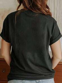 Women's 1-Piece Botanical Print Cotton Camisole - Cool, Breathable, Natural Casual Style, Round Neck, Short Sleeve, Black Cotton Camisole For Women - Casual Top With Fun Pineapple Print, Round Neck, Semi-Sheer Design For Spring And Summer, Machine Washable, Short Sleeve Fruit Print Camisole For Everyday Wear On Summer Vacation. 100% Durable Cotton. Suitable As A Gift. Women's T-Shirt. Blouses > Elegant. Boho Chic. Soft, Breathable, And Comfortable Women's Top, Ideal For Spring, Summer, And Autumn, Perfect For Vacations, Travel, And Everyday Wear. - 黑色 - 查看 2