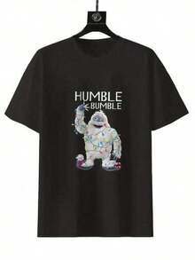 Cotton T-Shirt With Snow Monster Print - Comfortable Crew Neck, Half Sleeve T-Shirt For Men And Women - Unique Streetwear Casual Design - 黑色 - 查看 11
