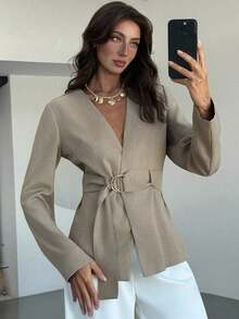 AYYAloruh Chaqueta de blazer elegante de unicolor con cintura ceñida para otoño/inviernoAYY - Burdeos - Ver 8