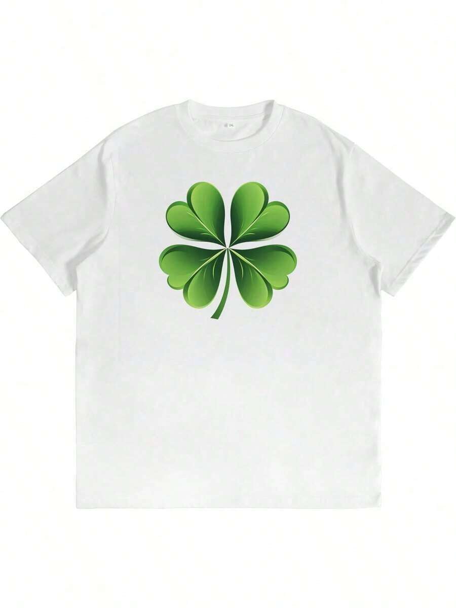 Men's St. Patrick's Day T-Shirt, Short Sleeve, Fun Shamrock Print, Cotton, Plus And Tall Sizes, Funny Graphic Tees For Men And Women, Crew Neck, Loose Casual Tees - 白2 - 查看 1