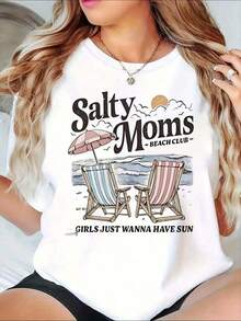 Mujermother GiftsSalty Moms Beach Club Girls Just Wanna Have Sun Summer Beach Vacation Graphic Tee Women, 220ggoing Out Outfits Clothes Women, Ropa De Mujer - 白色 - 查看 1