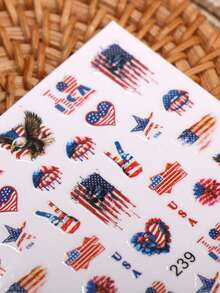 2pcs American Street Punk Lion Eagle Nail Stickers - Independent Day Patriotic Red Lip Cat Nail Decals - Summer/Music Festival/Party DIY Nail Art Decorations - Multicolor - View 4