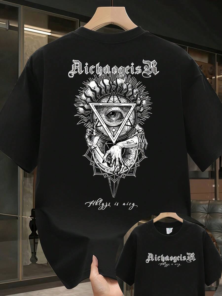 Camisetas con Estampados para Ropa Urbana de Verano, Camisetas Casuales de Manga Corta y Cuello Redondo para Hombre, Lavables a Máquina para Uso Diario - Negro - Ver 1