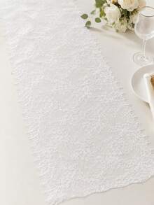 1 pieza Camino de mesa de encaje blanco de 9.84x118.11 pulgadas, camino de mesa bohemio bordado en marfil, cinta de encaje elástica con patrón floral bordado, tela de encaje para decoraciones de mesa de boda rústica, fiesta de ducha nupcial, caminos de mesa vintage - Cuadrado blanco - Ver 5