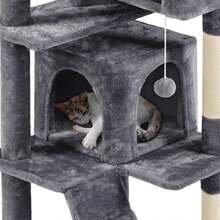 Dark Grey Multilevel Cat Tree Tower 138.5cm With Condos Ladder Scratching Posts Indoor Cat Climbing House Pet Activity Centre For Kittens - Dark Grey - View 4