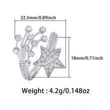 925 纯银星锆石戒指，独特设计流星轻盈奢华优雅女士开口戒指，适合日常、派对、节日、送给爱人、朋友、家人的礼物 - 銀色 - 查看 3