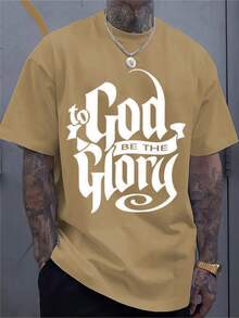 Men's Short-Sleeved T-Shirt, Casual Sporty Style, With Modern Prints, Stretchy And Comfortable, Suitable For Sports, Travel And Everyday Leisure Time - Regular Fit, Round Neck, Knit Fabric, Printed T-Shirt, Comfortable Fit, Plus Size. - 卡其色 - 查看 6