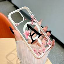 Elegant Protective Case With A Watercolor Cherry Blossom Design, Featuring The Letter A. Magnetic Closure, Natural Feel, Drop-Proof And Scratch-Resistant, Suitable For IPhone 17 Pro Max, 17, 17 Air, 16 Pro, 15 Plus, 11, 12, 13, 14 Max, X/XS, And XS. An Excellent Gift Choice. - 白色 - 查看 7