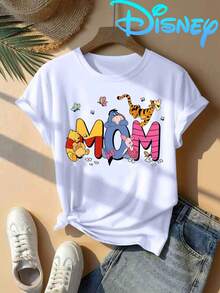 Disney Licensed, Best-Selling Women's Print: Minnie Mouse Head, Diamond Sparkle, Bow, Fashionable And Cute Printed Short-Sleeved Crew Neck T-Shirt. Crew Neck, Casual, Comfortable, Stylish, And Versatile, Suitable For Spring, Summer, And Autumn. Optimistic Design, Elastic Fabric. - trắng - Xem 1