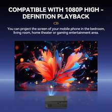 Portable Mini Projector, Full HD Wired Projector (No Bluetooth/WiFi), Built-In Speaker And Remote Control, Wired Connection For Smartphones/Tablets, Includes EU/UK/US/AU Plug Adapters, Suitable For Home Theater, Office, Dorm, Travel - Black - View 3