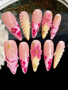 10pcs Handmade 3D Flower Nail Stickers, Summer Seashell, Starfish, Pearl Nail Art Decals For Women & Girls, Daily Wear - Multicolor - View 2