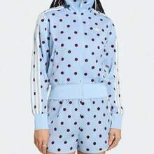 Adidas Originals Satin Polka Dots TT Track Top | All-Over Print Stand Collar Full-Zip Jacket With Striped Long Sleeves, Women's Sporty Streetwear - Màu xanh nhạt - Xem 2