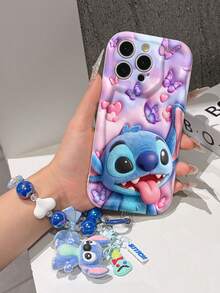 Disney Has Authorized, Phone Case - Chain Set, The Stitch Lilo & Stitch 3D Phone Case Plus A Silicone 3D Stitch Bracelet With Metallic Ring Removable Bracelet, Stitch And Angel Pattern, Compatible With Iphone17/16/15/14/13/12/11/XS/XR/X Plus Pro Max, A Stylish Cartoon Phone Case, The Perfect Gift Choice, Phone Protection, Durable Phone Cover, Great Gift For Friends And Family. - trắng - Xem 4