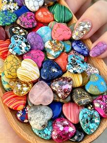 Various Heart-Shaped Natural Gemstones, Bulk Polished Crystal Hearts, Mixed Color Healing Stones, Suitable For DIY Crafts And Decor, 20+ Colors Fluffy Heart-Shaped Crystals, Natural Stone Worry Stones, Smooth Polished Pocket Stones For Anxiety Relief - Random Style - View 4