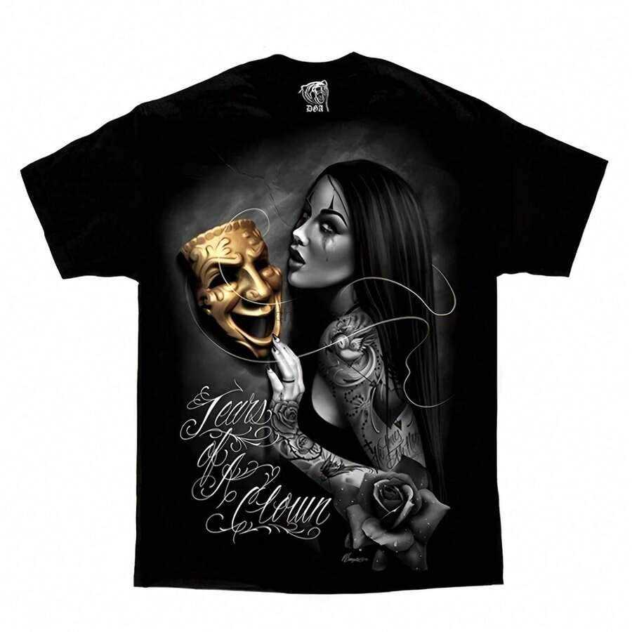 DGA D Gonzales Tears Of A Clown Lowrider Tattoo Art T ShirtJpg - 黑色 - 查看 1