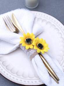 6/12pcs Reusable Lace Linen Napkin Rings, Rustic Style Table Accessories Suitable For Weddings, Parties, Dinners - Off-white - View 4