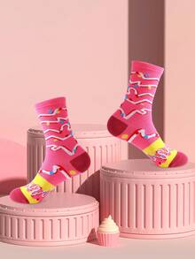 CREATOR SOCKS 1雙趣味甜甜圈中筒襪,可愛創意甜甜圈禮盒設計,趣味襪子,可作為生日/派對/婚禮/父親節/畢業季/開學季/萬聖節/聖誕節及其他節日的驚喜禮物,柔軟舒適、時尚獨特,假日必備,適合夏季度假/戶外運動/跑步/健身房鍛鍊/居家/辦公室工作及其他日常休閒場合 - 粉色 - 查看 7