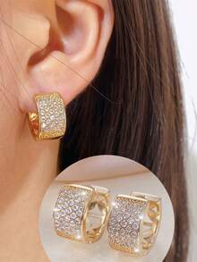1 par de pendientes de mujer, pendientes de aro con circonita de lujo incrustada, pendientes elegantes y versátiles de moda retro - pendientes - Ver 4