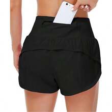 Womens High Waisted Running Shorts Quick Dry Athletic Workout Shorts With Mesh Liner Zipper Pockets - 黑色2 - 查看 3