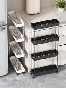 1 pieza Carrito de utilidad práctico móvil de 3/4 niveles, estante de almacenamiento con partición móvil, adecuado para cocina, baño, sala de estar, estante de almacenamiento delgado - Multicolor - Ver 2