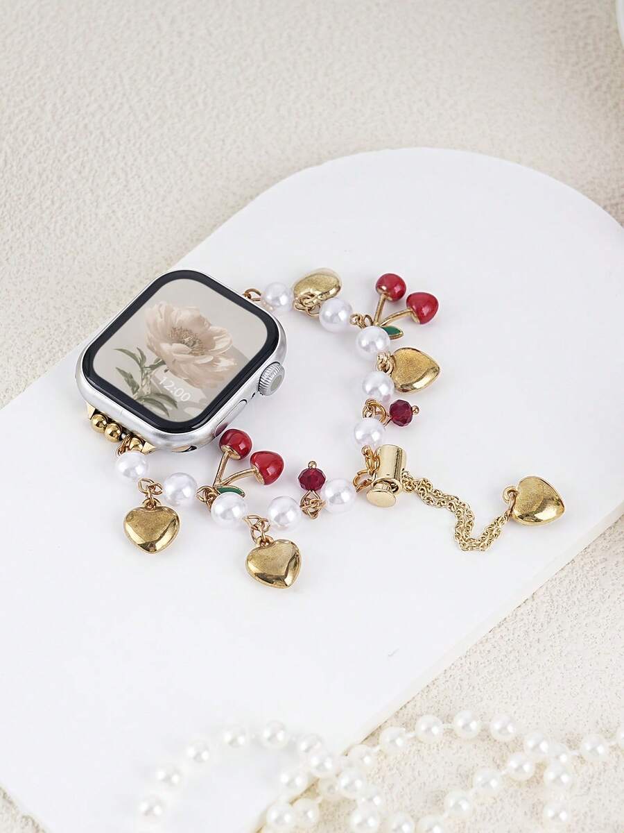 新款珍珠櫻桃手鍊與 相容,適用於 38mm、40mm、41mm、42mm、44mm、45mm、46mm 及 49mm 女款時尚手鍊。適用於 UltraS10/S11/9/8/7/6/5/4/3/2/1 智慧手環(不含手錶),是送給女友和朋友的最佳禮物。適合日常配戴、派對、約會、朋友、女友等場合 - 金色 - 查看 1