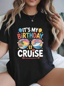 Women's Blouses, Summer Clothes, It'My Birthday Cruise, Sunglasses, Matching Family Cruise T-Shirt, Women's Spring Sets, Summer Tops, Surmusur - 黑色 - 查看 1