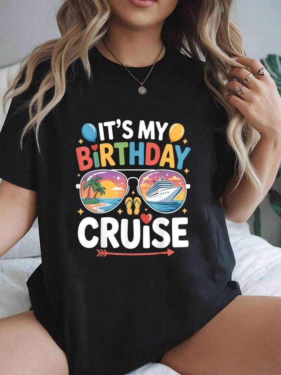 Women's Blouses, Summer Clothes, It'My Birthday Cruise, Sunglasses, Matching Family Cruise T-Shirt, Women's Spring Sets, Summer Tops, Surmusur - 黑色 - 查看 1