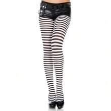 Music  Women's Opaque Striped Tights Y8QN - Black/White - View 3