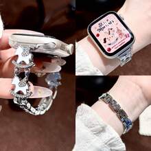 百搭設計白色琺瑯幸運馬圖案不鏽鋼錶帶，相容於 Apple/智慧手錶，可日常佩戴或作為派對配件 - 小馬手錶帶 - 查看 2