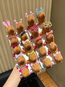 10pcs/Set Cute Capybara Spring Loaded Hair Clips, Suitable For Daily, Party And Side Bangs, Cartoon Hair Clips For Funny Gatherings, Gift For Photo Shooting, Live Streaming, Dates, Super Rejuvenating, Satisfying Daily Matching. Recommended Good Product!, Claw Clips - Kapibala - View 3