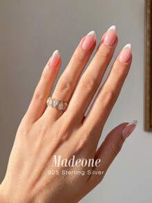 MADEONE 1枚经典优雅水滴形立方氧化锆戒指，订婚/节日礼物，925纯银精美首饰 - 半圓淚珠戒指 - 查看 3