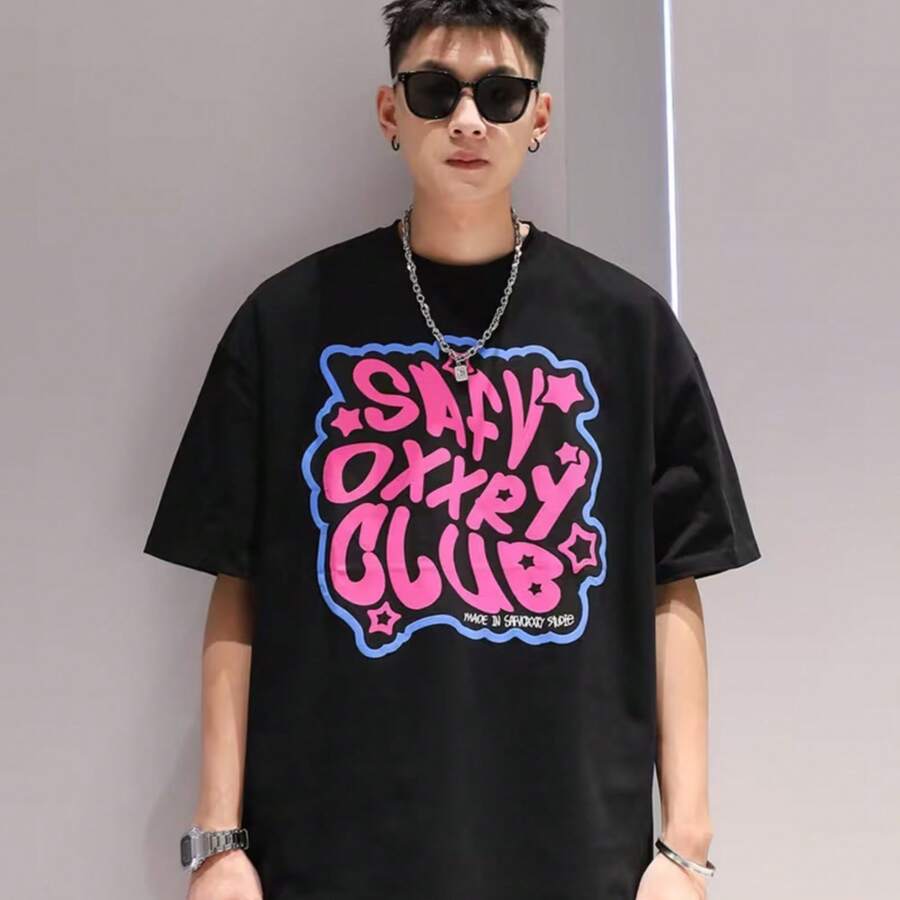 Printed T-Shirt For Men And Women - 黑色 - 查看 1