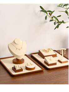 Oirlv Wooden Jewelry Tray Bracelet Ring Display Stand Set, Necklace Holder Jewelry Organizer Tray - Beige - Beige - View 6