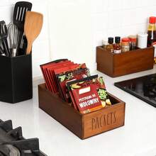 1 pieza Caja de almacenamiento de madera de rosa con 3 compartimentos, organizador de almacenamiento de alimentos para la cocina, despensa, gabinete, encimera - Multicolor - Ver 5