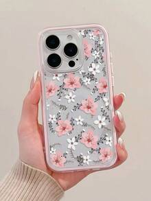 1pc Pink Floral Pattern Dual-Color Shockproof Phone Case, TPU Material, Suitable As Holiday Gift, Compatible With Apple IPhone 11 12 13 14 15 16 Pro/Pro Max, 14 15 16 Plus/17, Unisex - Multicolor - View 5