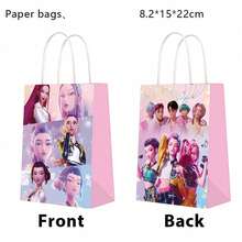 6個 K-POP D-Emon H-Unters 主題派對紙袋，卡通角色印花禮品袋，粉絲生日派對贈品袋 - 彩色 - 查看 4