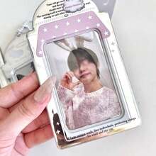 1 pieza Llavero porta-fotocarta espejo plateado Y2K, marco de foto acrílico con patrón de ángel & estrella para tarjetas de ídolos de 3", colgante protector de fotocarta estético con cadena de cuentas para decoración de mochila & colección de fans, vuelta a la escuela - Funda para tarjeta - Ver 7