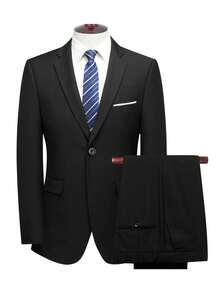Men's 2-Piece Suit, Includes Jacket And Trousers, Elegant Formal Attire, Ideal For Parties, Meetings And Weddings - 黑色 - 查看 2