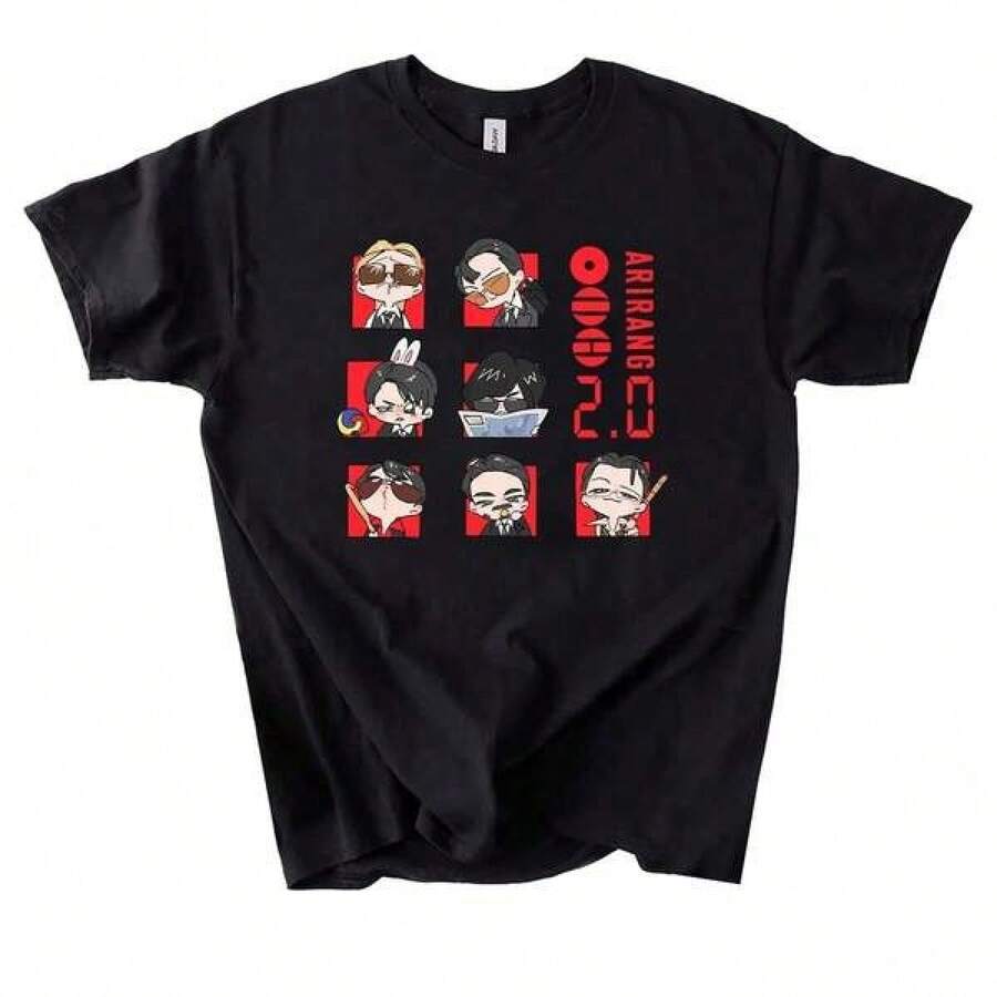 Bangtan World Tour T-Shirt, Arirang T-Shirt, Arirang 2.0 Cosplay T-Shirt. With A Casual, Loose Fit, It Offers Comfort And Ease Of Use; Available In Both Children's And Adult Sizes. - 黑色 - 查看 1