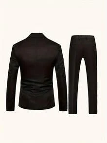 Men's Two-Piece Casual Business Suit, With Jacket And Trousers - 黑色 - 查看 3