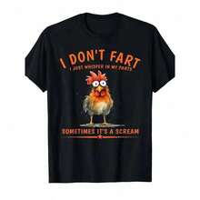 Funny Graphic Tee With Chicken Design And The Phrase "I'm Lost, I Whisper In My Pants" - Short-Sleeved Crew Neck Tee With Humorous Design For Men And Women, Comfortable And Casual Unisex Top For Parties, Halloween, Casual Wear - Crew Neck Tee, Fun Gift Idea For All Seasons. - 黑色 - 查看 9
