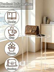 1 chiếc bàn phụ hai tầng bằng acrylic trong suốt, kệ lưu trữ đa năng cạnh hẹp, kiểu dáng tối giản sang trọng, dễ lắp đặt/chịu tải chắc chắn, tiết kiệm không gian, có thể di chuyển và tháo rời, phù hợp cho phòng khách/phòng ngủ/bên cạnh sofa/phòng tắm/ban công/lối vào/hành lang, kệ lưu trữ và trưng bày đồ đạc ở góc nhà. - Trong suốt - Xem 7