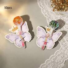 50pcs/Pack Candy Butterfly Theme Party Favors & Decorations, Cartoon Lollipop, Candy Decoration Cards, Suitable For Any Holiday & Occasion - View 5