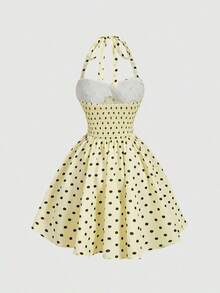 MOD Vestido de mujer sin mangas con estampado de lunares en color amarillo pálido - Amarillo - Ver 5