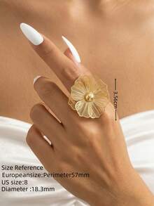 Bague de déclaration vintage avec fleur enroulée de fil, anneau ouvert et ajustable doré, bijoux floraux exagérés pour femmes - Doré - Voir 2