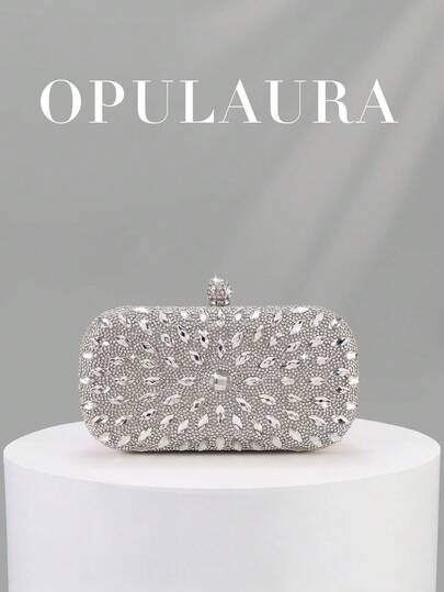OpulAura 1pc Elegant Silver Shiny Sequin Rhinestone Decorated Clutch Bag, Luxury Fashion Shoulder Bag, Suitable For Formal Occasions Like Dinner, Party, Wedding, Perfect Gift For Female Friends - Ideal For Valentine's Day