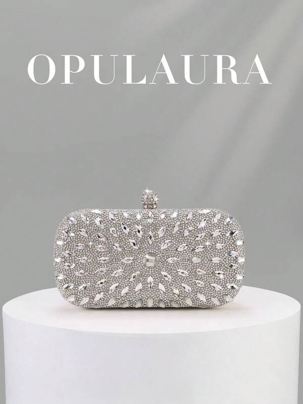 OpulAura 1st elegant silverfärgad glänsande paljettdekorerad kuvertväska med strass, lyxig modeväska, lämplig för formella tillfällen som middag, fest, bröllop, perfekt present till kvinnliga vänner - perfekt för alla hjärtans dag