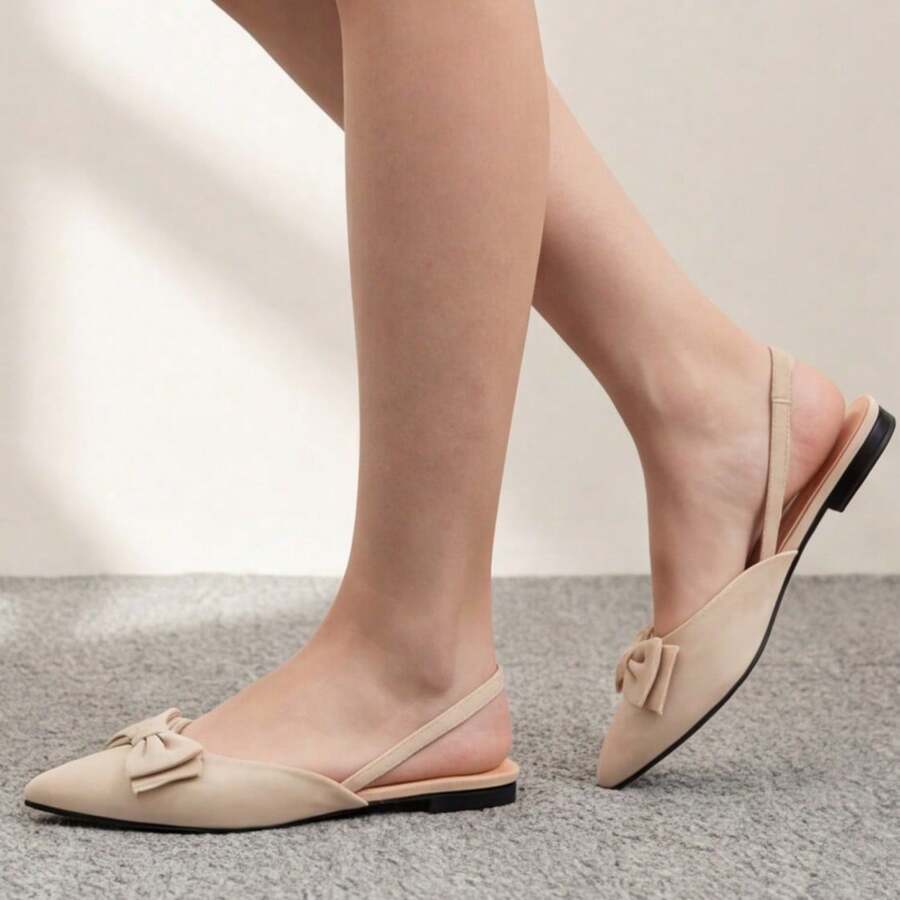 Geeyea Ladies' Flat Bottomed Pointed Bow Single Shoes - màu trắng nhạt - Xem 1